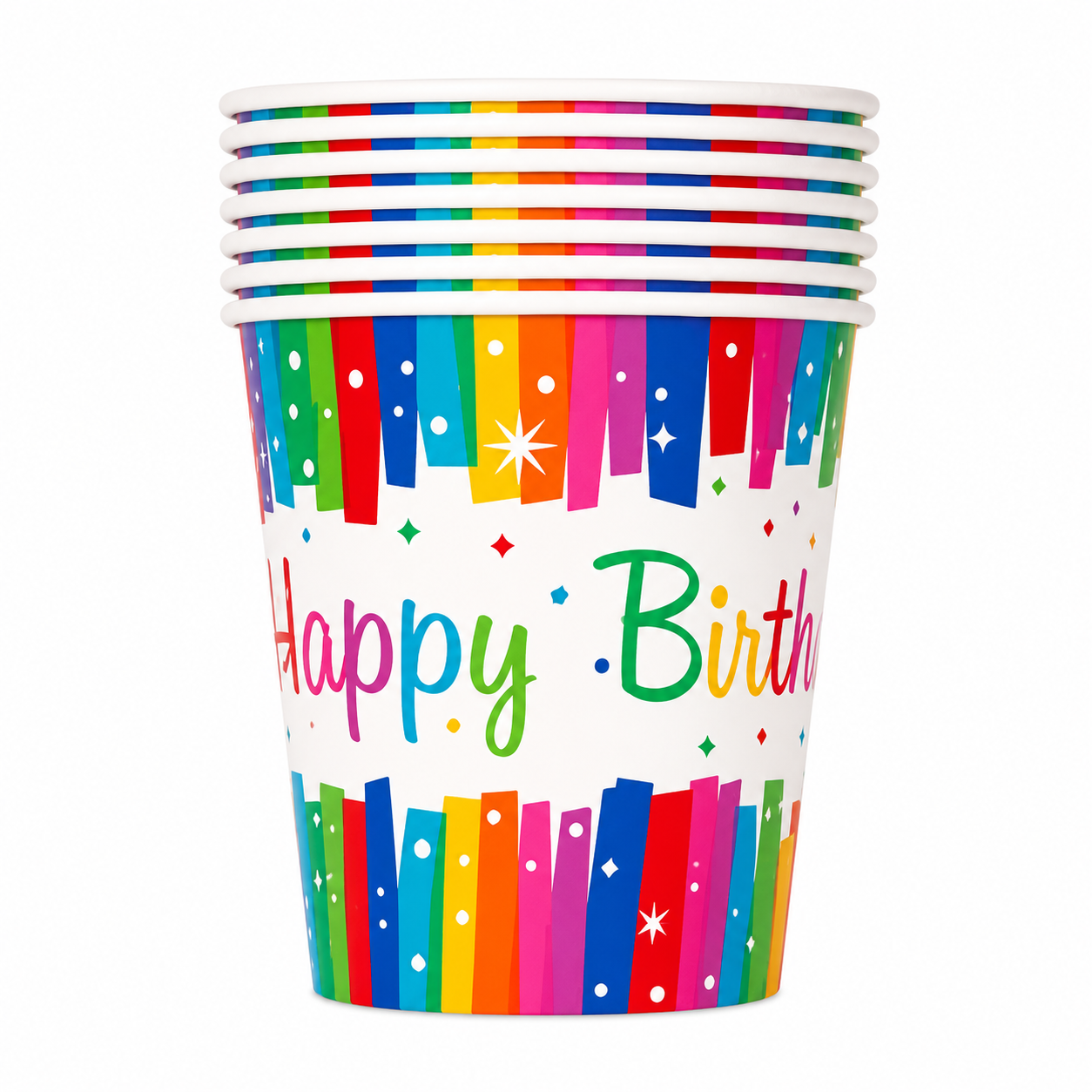 Rainbow Ribbon Birthday 9oz Paper Cups Set (Pack of 8)