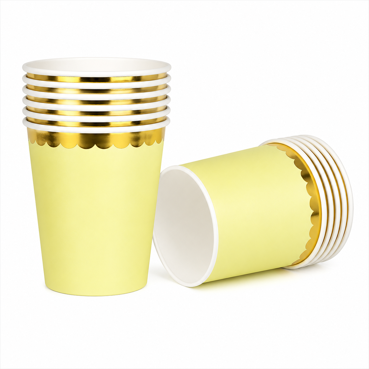 Yellow W/ Gold Scallop Paper Cups Set (10 Pack)