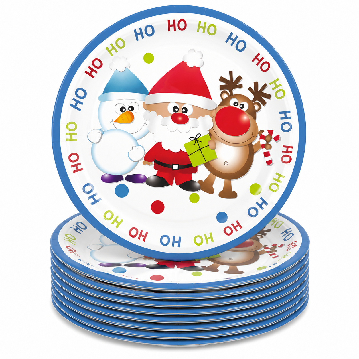 Ho Ho Ho White & Blue 9inch Paper Plates (Pack of 10)