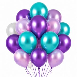 Shades Of Purple, Teal & White 12″ Latex Balloons (Pack of 12)