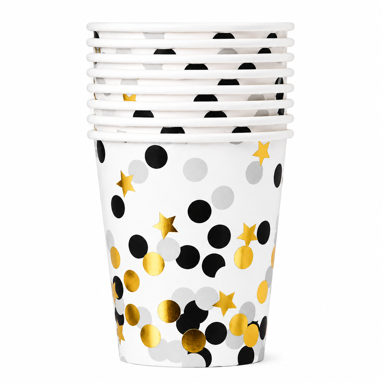 Black & Gold Polkadot Paper Cups Set (Pack of 10)