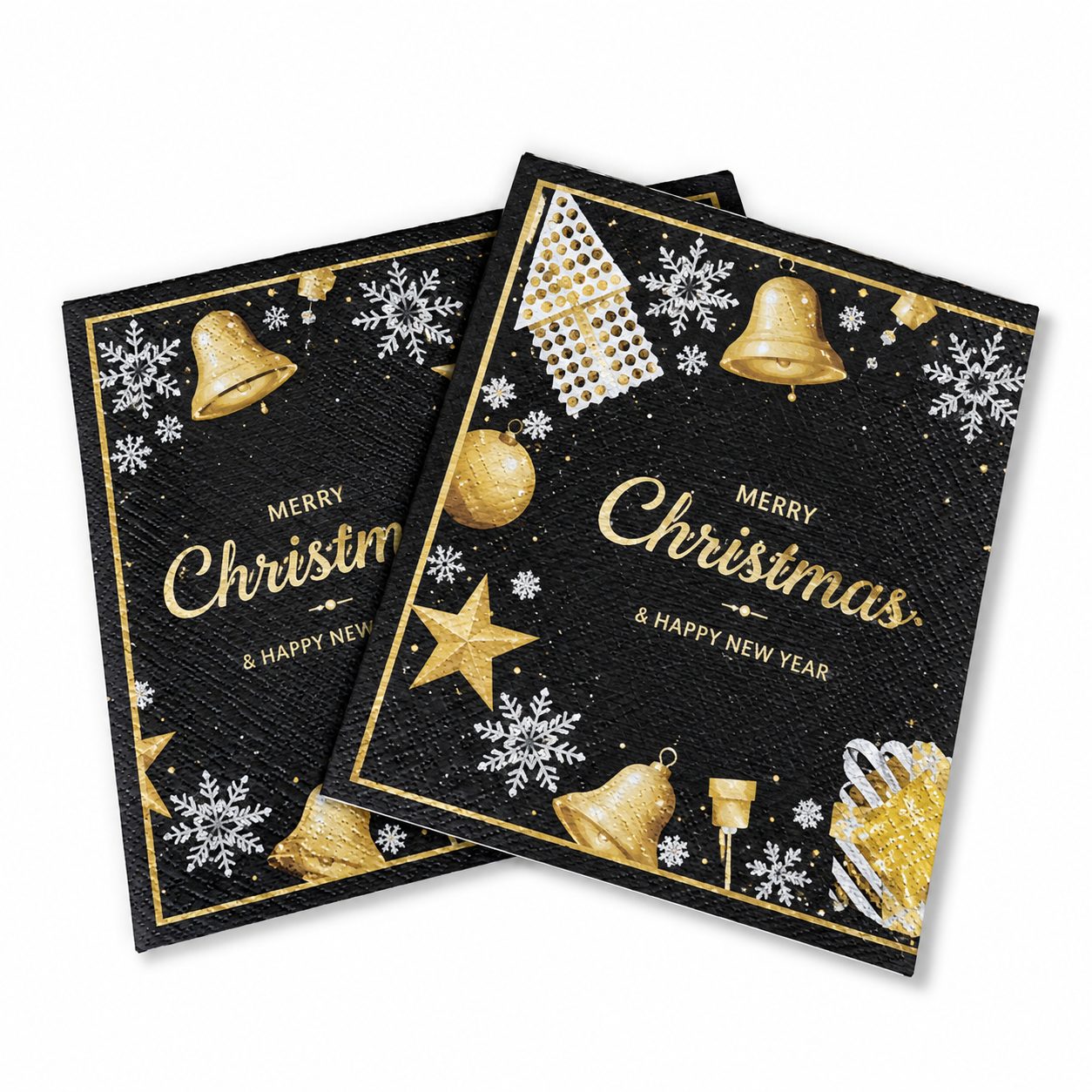 Merry Christmas & Happy New Year Black Paper Napkins