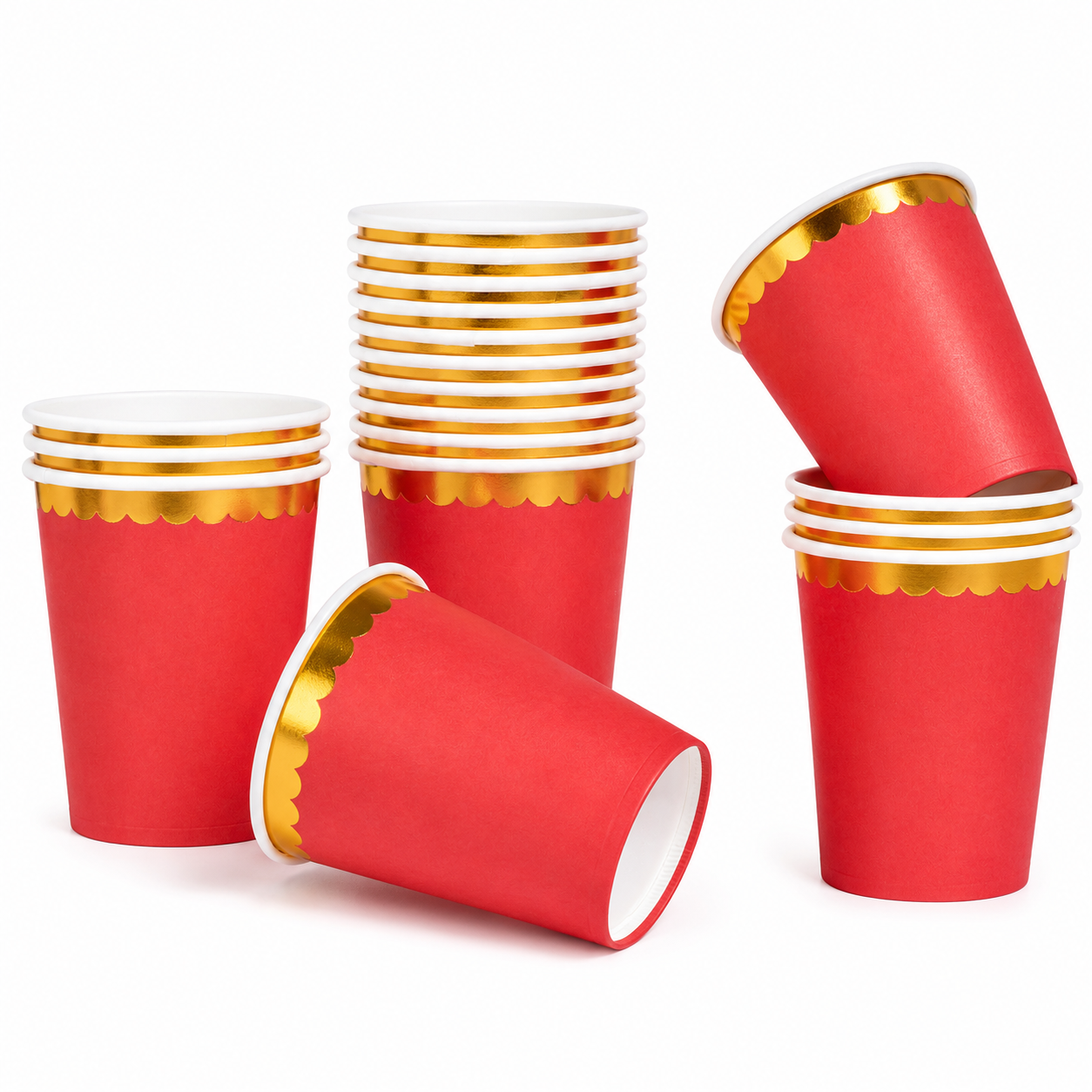 Red W/Gold Scallop Paper Cups Set (10 Pack)
