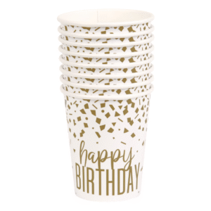 Confetti Gold Birthday 9oz Paper Cups (8 pack)