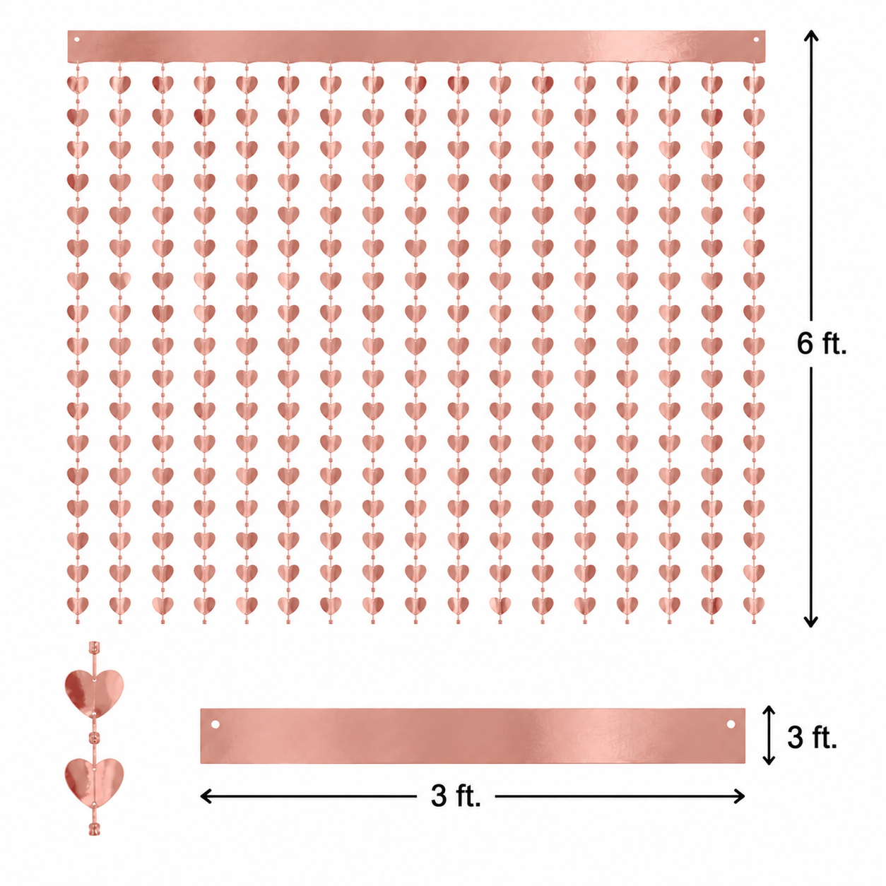 Heart Rose Gold Fringe Foil Curtain