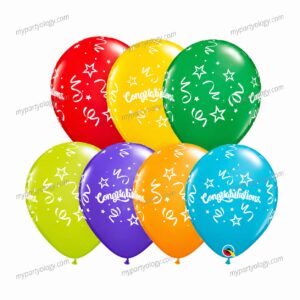 Congratulations Assorted Coloured 12'' Latex Balloons (Pack of 10)