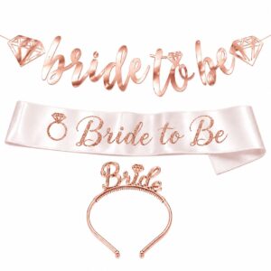 Bride To Be Rose Gold Sash/Tiara/Banner Set (Pack of 3)