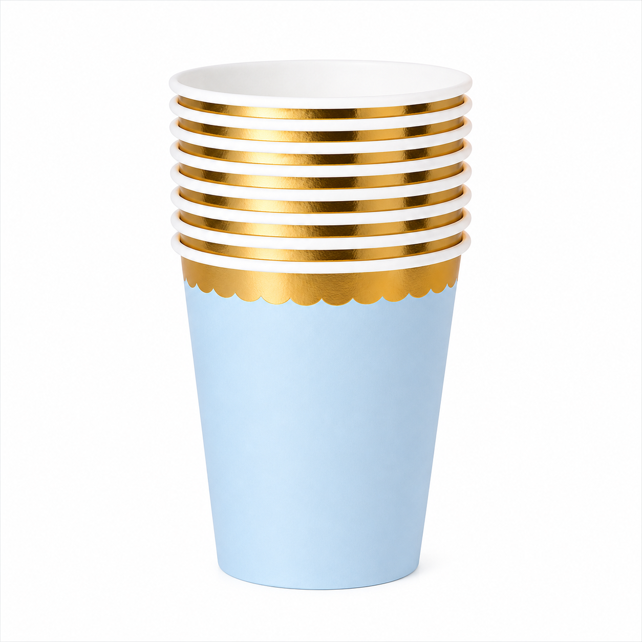 Blue W/Gold Scallop Paper Cups Set (10 Pack)