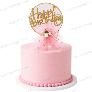 Happy Birthday Pink Lace Round Cake Topper