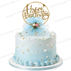 Happy Birthday Blue Lace Round Cake Topper