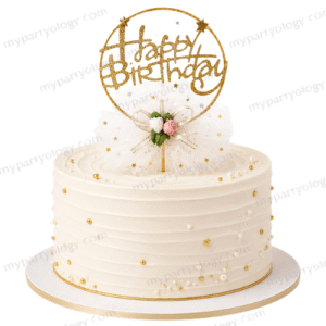 Happy Birthday White Lace Round Cake Topper