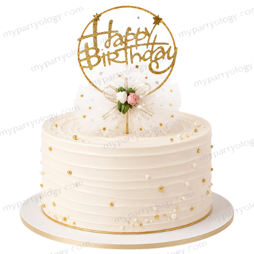 Happy Birthday White Lace Round Cake Topper