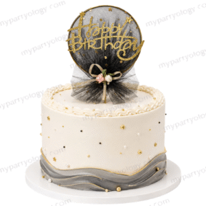 Happy Birthday Black Lace Round Cake Topper