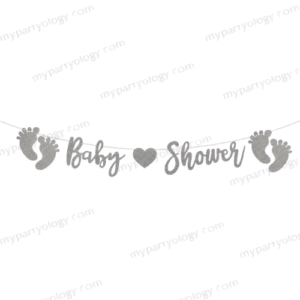 Baby Shower With Silver Foot Print Glitter Banner