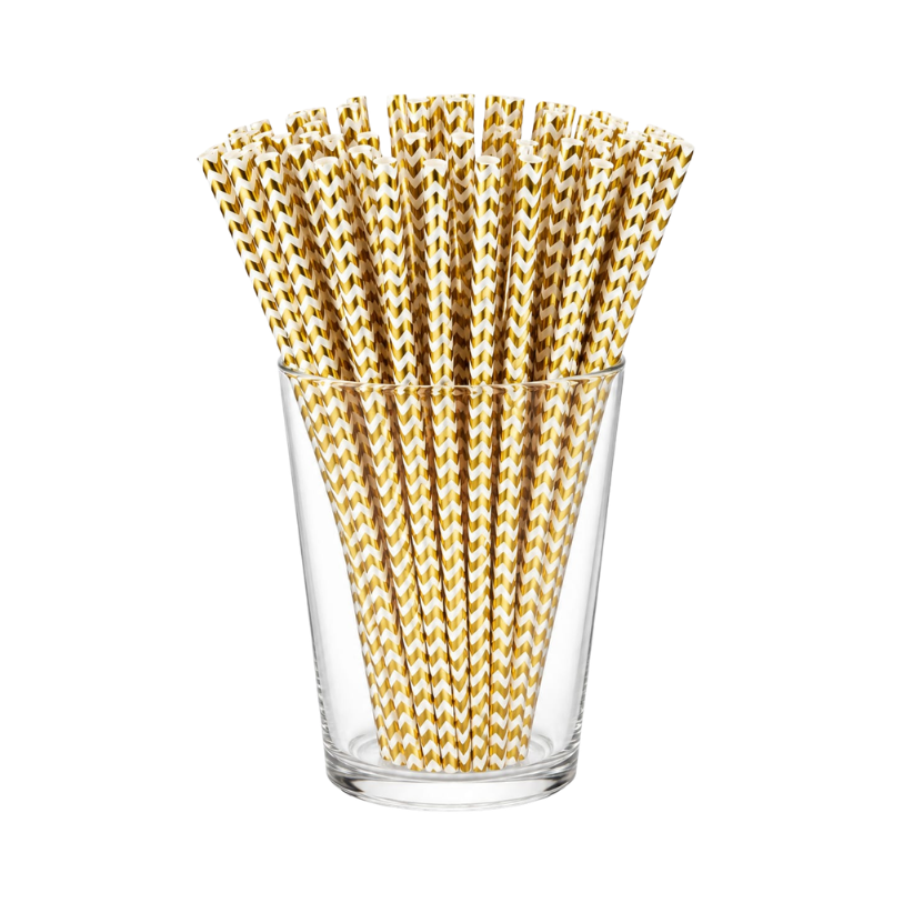 Gold & White Zigzag Paper Straws (Pack of 25)