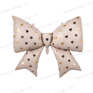 Bow Beige With Hearts 39'' Foil Balloon
