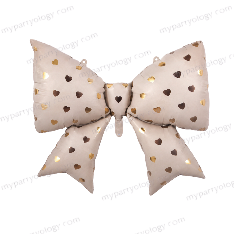 Bow Beige With Hearts 39'' Foil Balloon