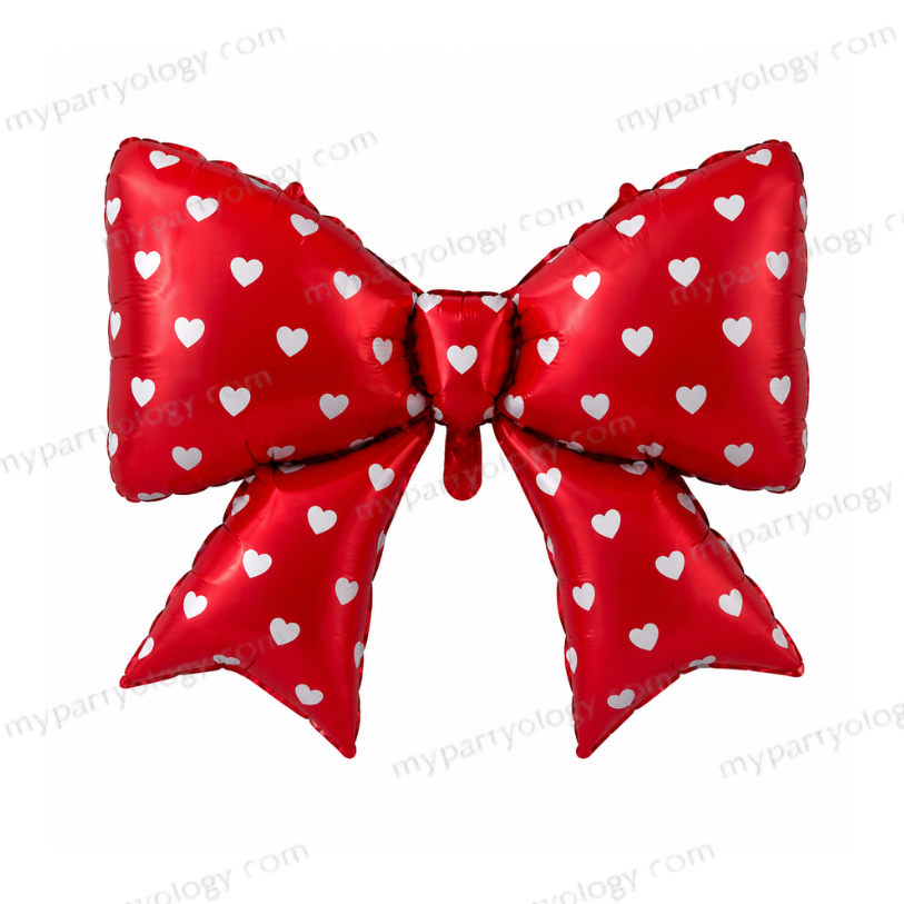 Bow Red With Hearts 39'' Foil Balloon