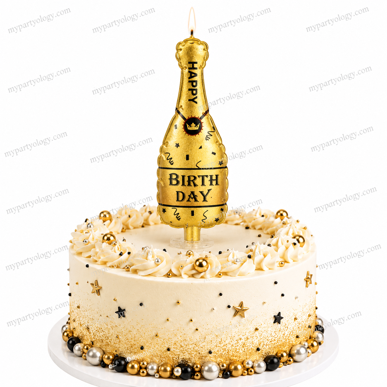 Gold Champagne Bottle Cake Candle