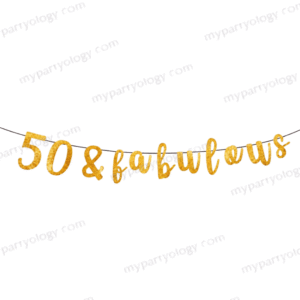 50 & Fabulous Cursive Gold Banner