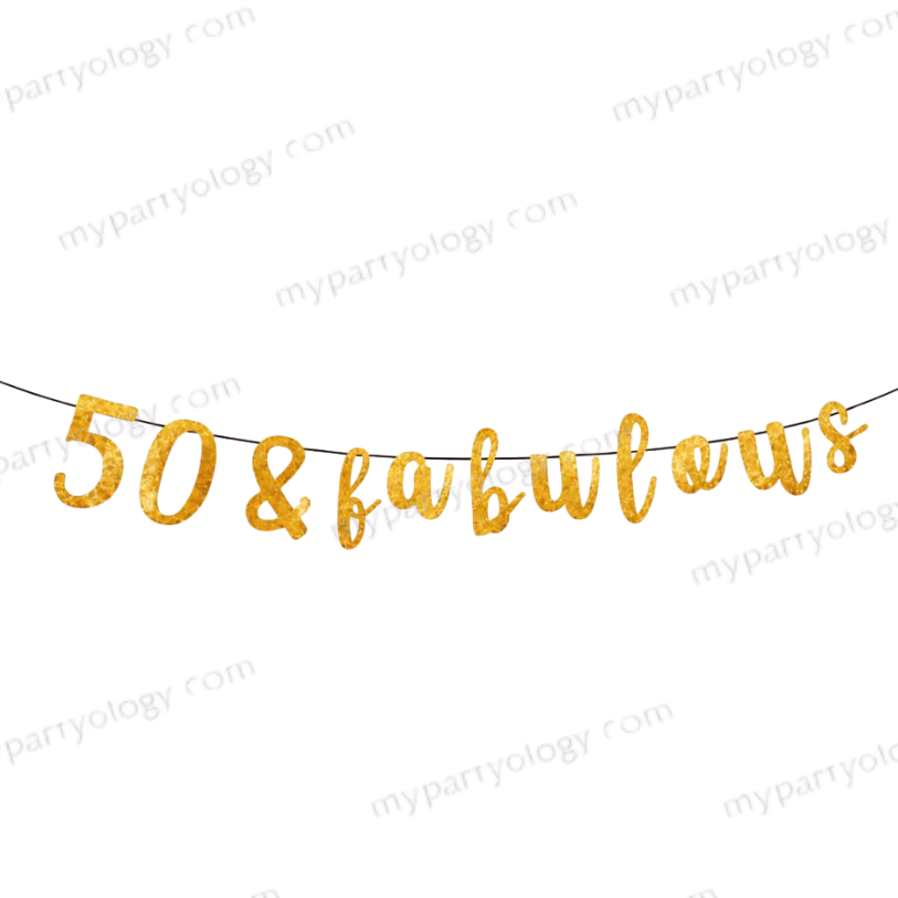 50 & Fabulous Cursive Gold Banner