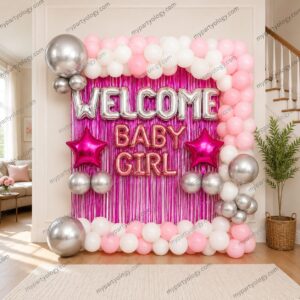 Welcome Baby Girl Balloon Arch Decoration