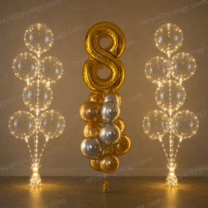 Golden Glow Bubble Single Digit Balloon Helium Bouquet