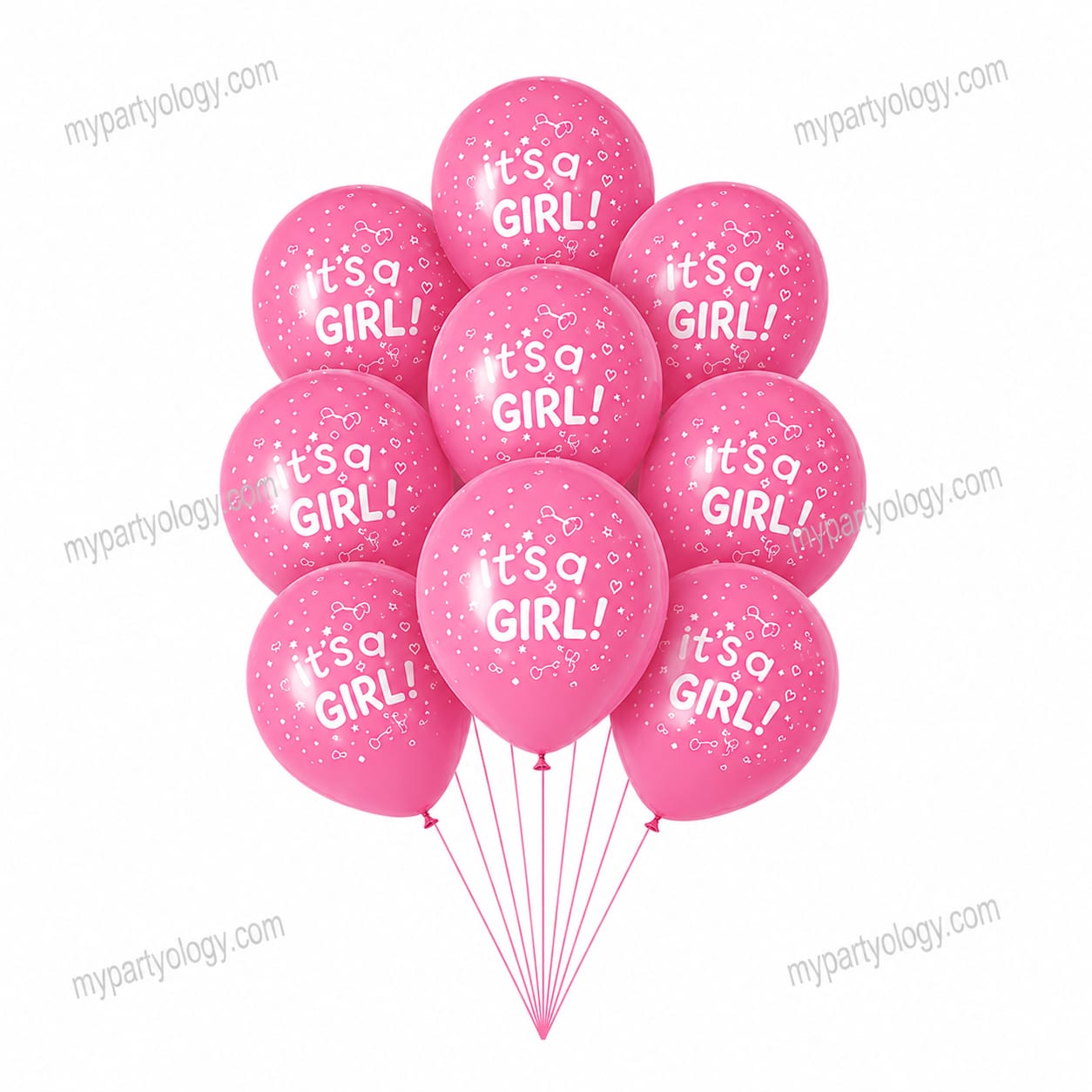 It's A Girl Pink Print 12'' Latex Balloons (Pack of 10)