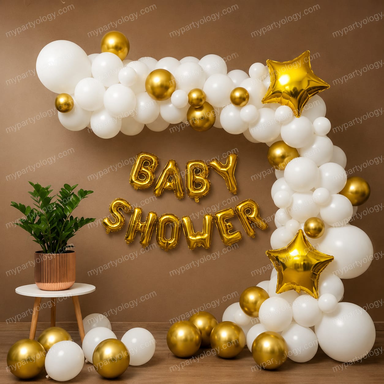 Baby Shower White & Gold Balloon Decoration