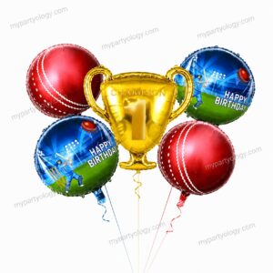 Cricket Cup & Ball Foil Balloon Set (Pack of 5)
