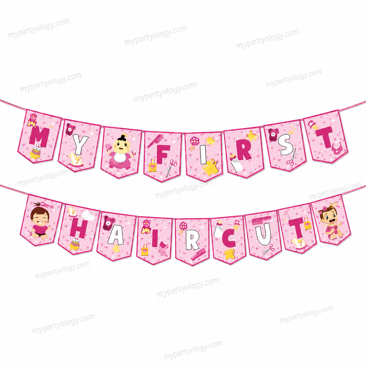 My First Haircut Pink Paper Banner