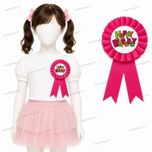 Happy Birthday Dark Pink Ribbon Rosette Badge (Pack of 1)