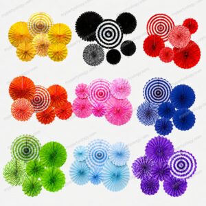 Assorted Coloured Waves & Polka Paper Fan Set (Pack of 6)