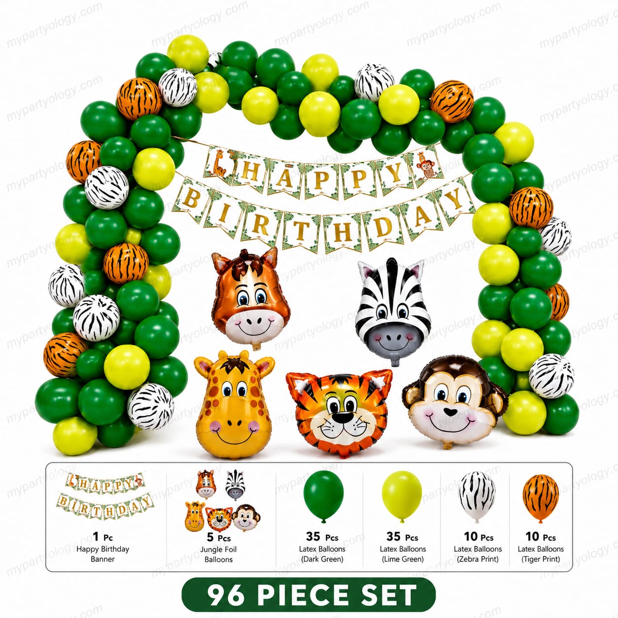 Happy Birthday Jungle Decor Decoration Kit (Pack of 96)