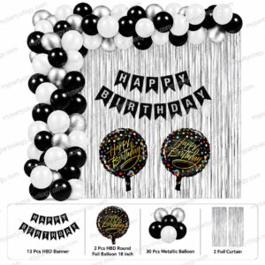 Happy Birthday Silver & Black Decoration Value Pack (Pack of 35)