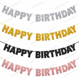 Assorted Coloured Bold Glitter Happy Birthday 4" Paper Banner (Pack of 1)