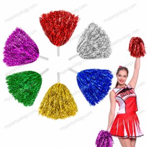 Assorted Coloured Cheerleader Metallic Pom Poms (Pack of 2)