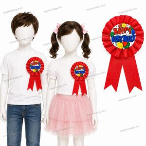 Happy Birthday Red Ribbon Rosette Badge (Pack of 1)