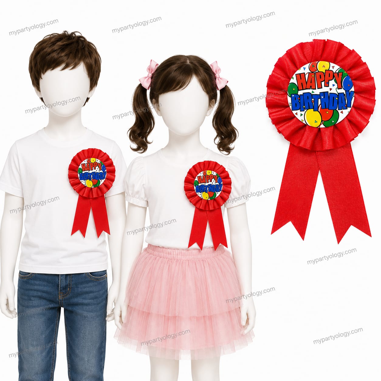 Happy Birthday Red Ribbon Rosette Badge (Pack of 1)