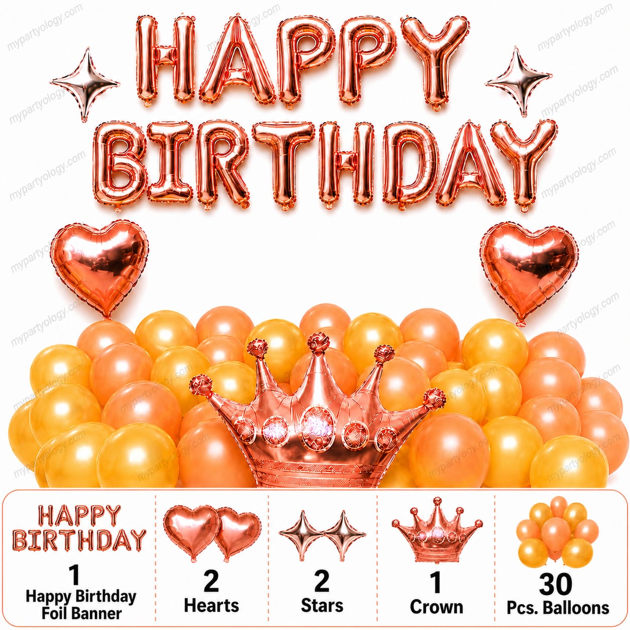 Happy Birthday Rose Gold Balloon Decor Kit (Pack of 36)