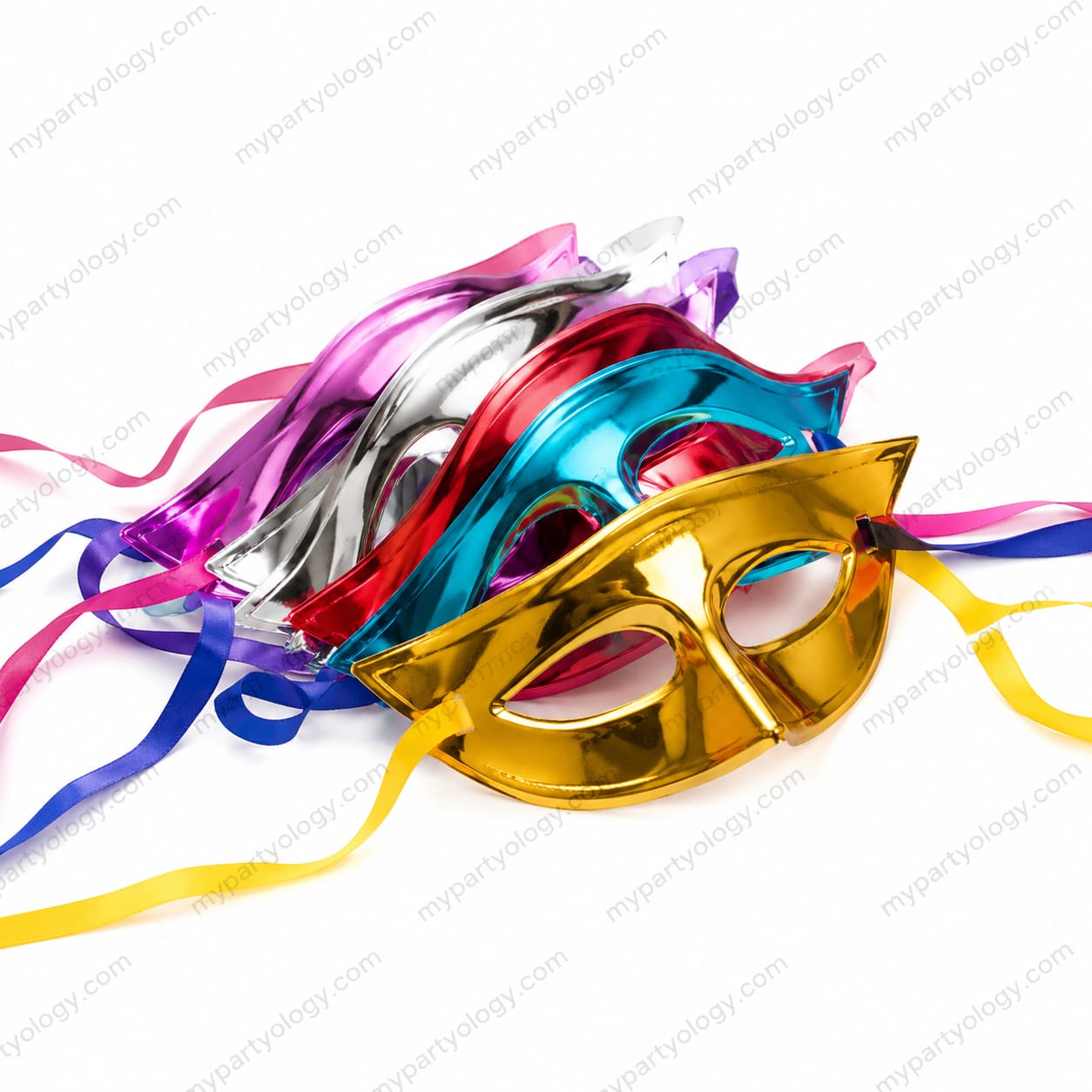 Assorted Coloured Shiny Masquerade Half Face Mask (Pack of 1) - Image 3
