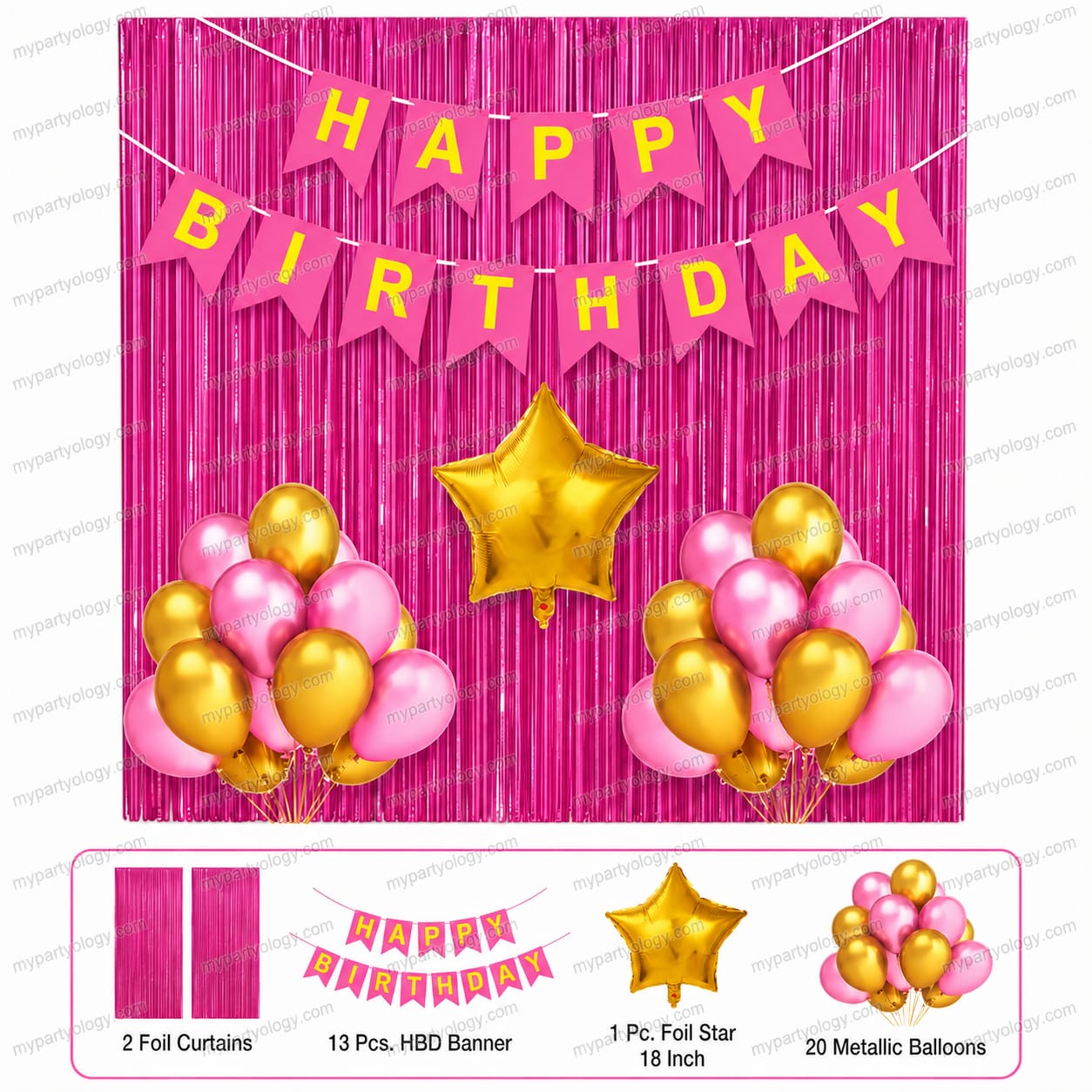 Happy Birthday Pink & Gold Decoration Value Pack (Pack of 24)