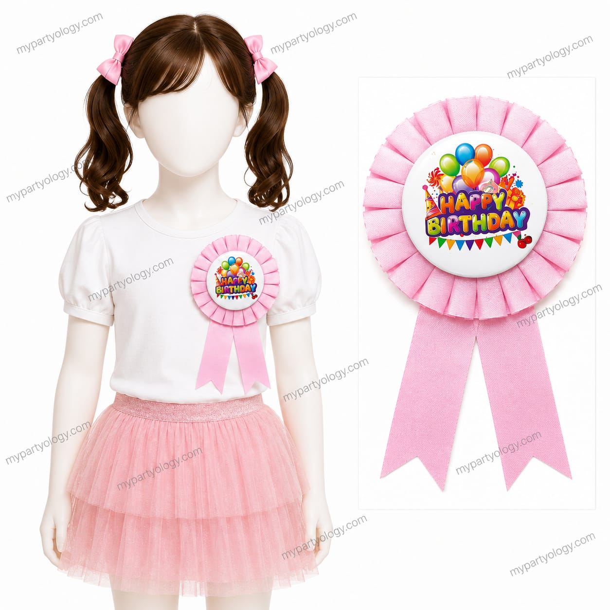 Happy Birthday Pink Ribbon Rosette Badge (Pack of 1)