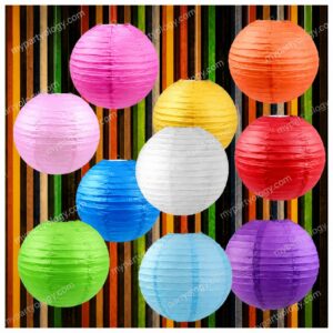 Assorted Coloured Ribbed 10" Paper Lanterns (Pack of 1)