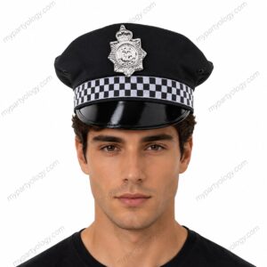 Police Black Chequered Hat (Pack of 1)