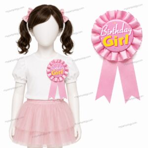 Birthday Girl Pink Ribbon Rosette Badge (Pack of 1)