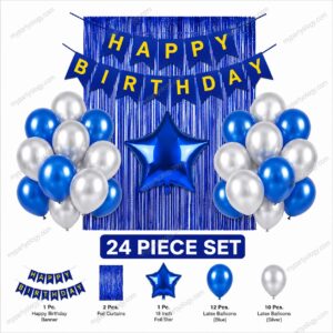 Happy Birthday Blue & Silver Decoration Value Pack (Pack of 24)