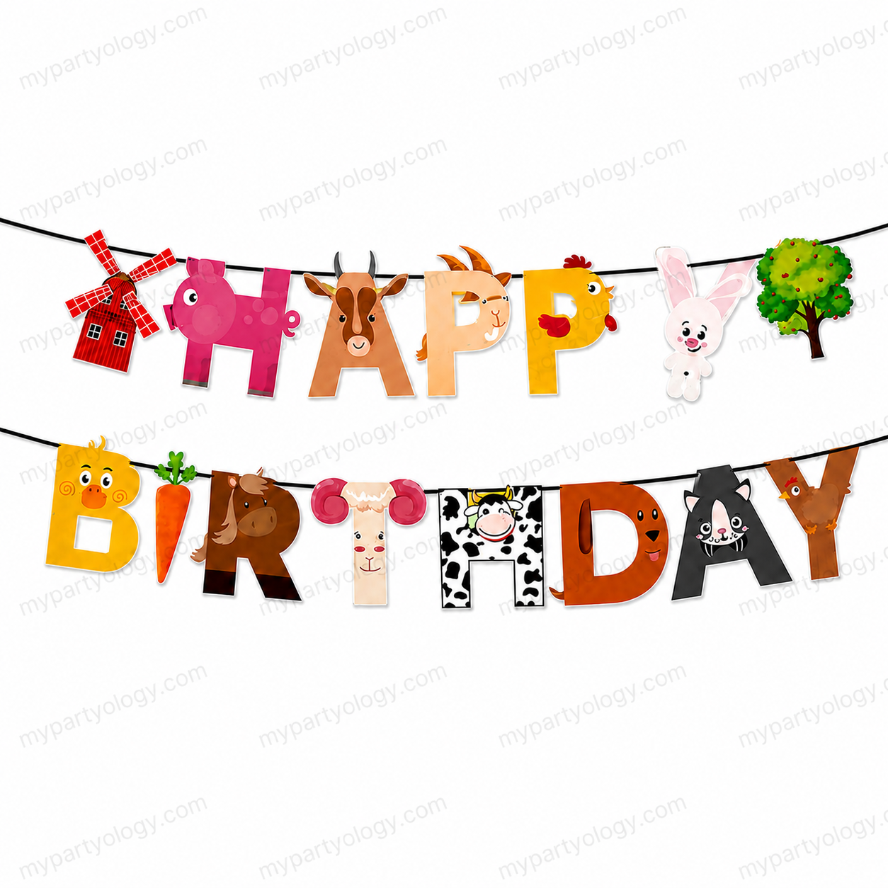 Happy Birthday Farm Animals Paper Banner