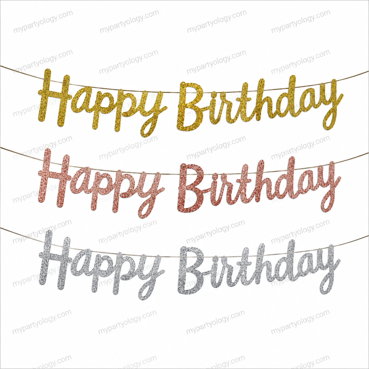 Assorted Coloured Cursive Happy Birthday Glitter Banner