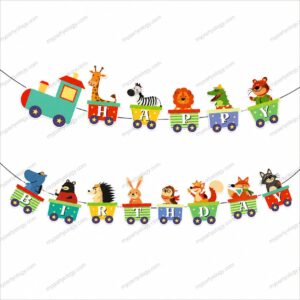 Animal Train Happy Birthday Banner